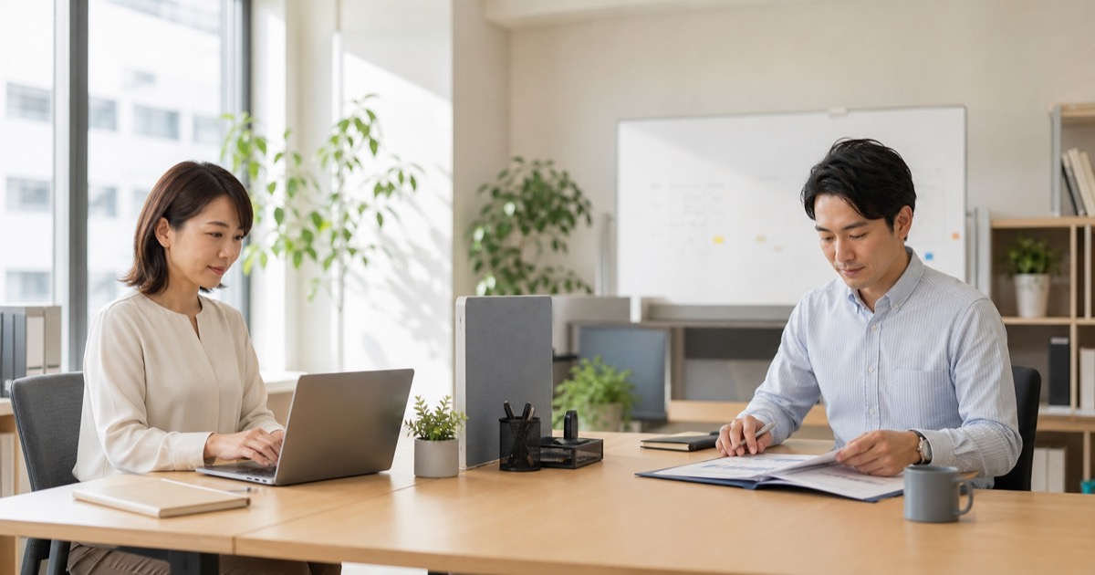 必要な連絡を行いそれぞれ仕事に集中する同僚