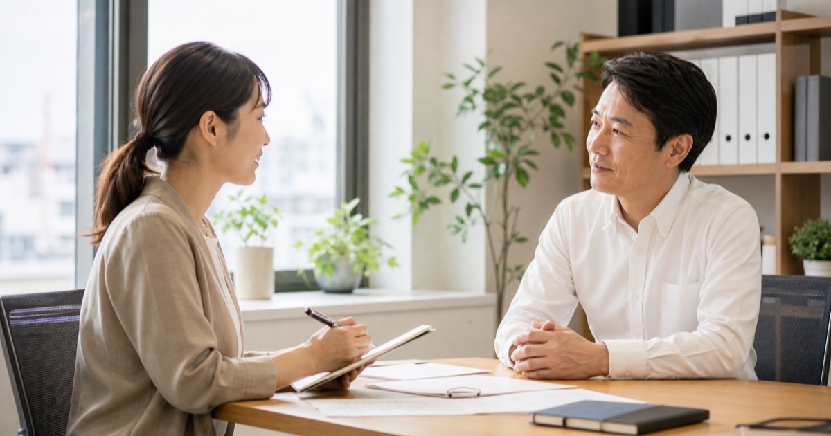 上司と業務の期待値を落ち着いて確認する社員