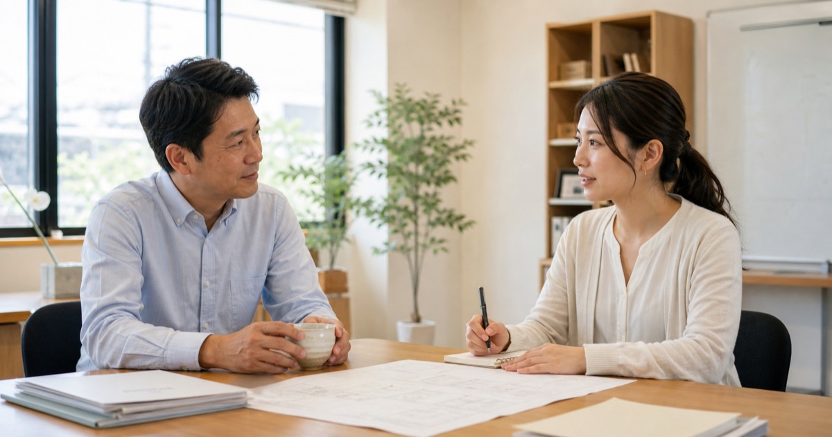上司と静かな社員が業務状況を確認する場面