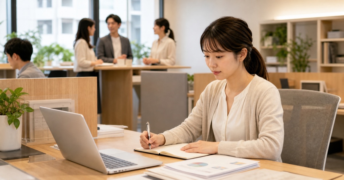 適度な距離を保ちながら仕事に集中する社員