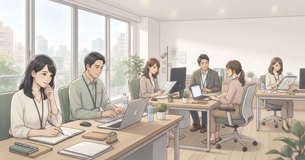 職場で必要な人間関係を保ちながら仕事に集中する社員